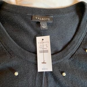 Talbots charming black cardigan with pearl buttons